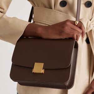 Quince Italian Leather Box Shoulder Bag - Dark Brown